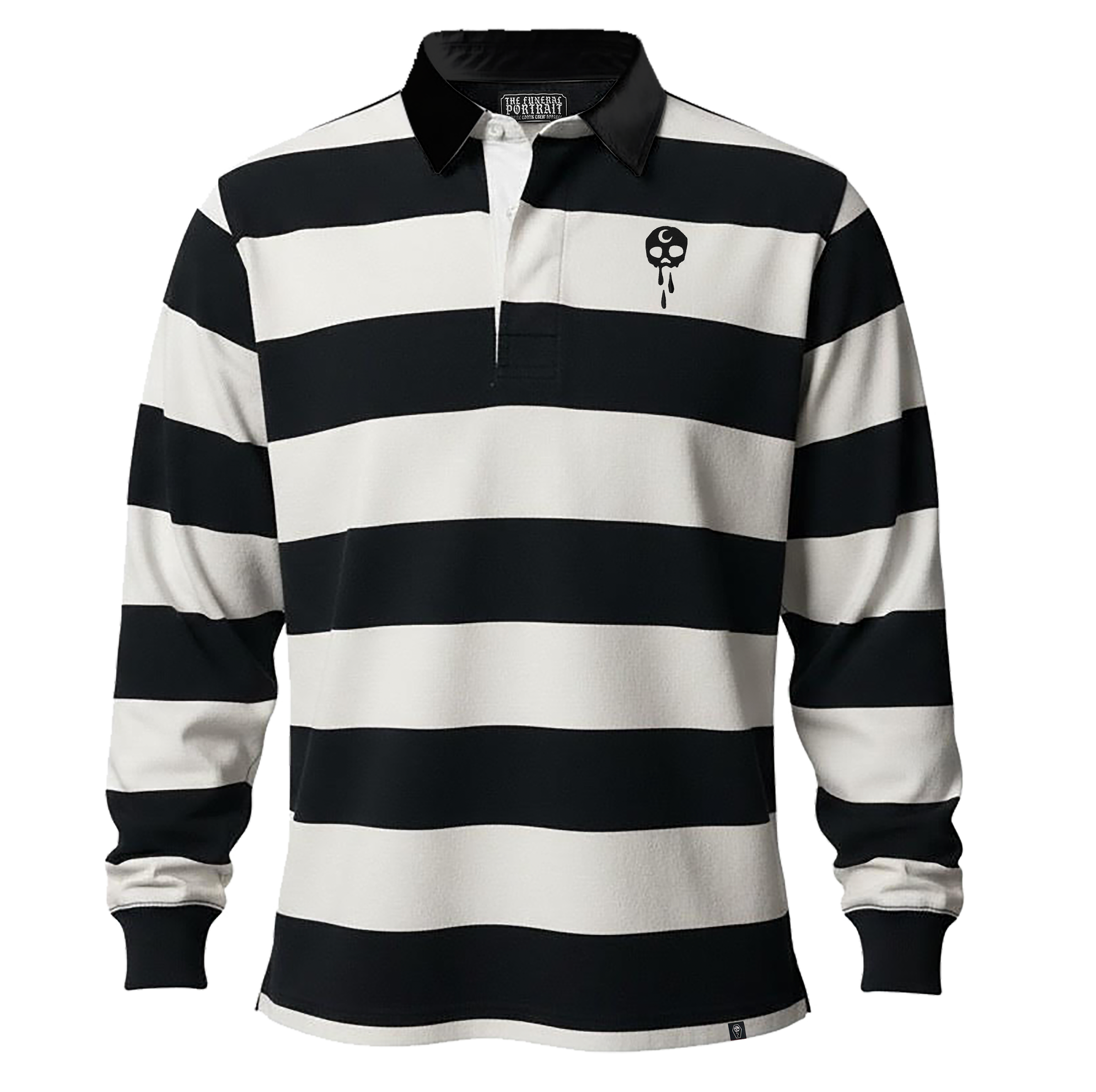 Black & White Striped Embroidered Skull Logo Rugby Shirt – The 